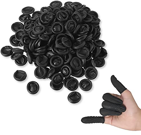 Lauwell 400 Pcs Disposable Latex Finger Cots Protective Fingertips Gloves Black Finger Protectors Sleeves for Industrial, Beauty and More(2.6 x 1.1 Inch)
