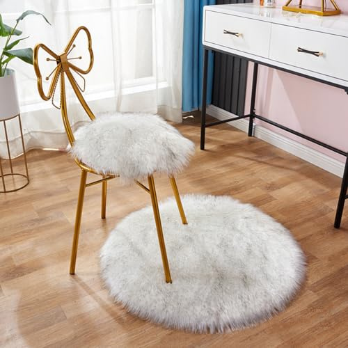 champracer Faux Lammfell Schaffell Teppich,Rund Hochflor Fluffy Teppich Plüsch Wohnzimmer Dicker Teppich,Kunstfell Teppich, Weicher und Flauschiger Teppich Wohnzimmer,Teppich Rund (weiß grau,50cm)