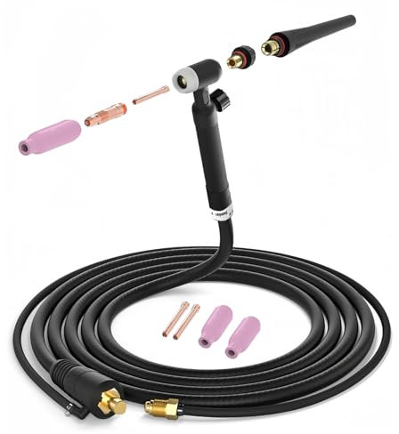 Torcia per Saldatura TIG con Cavetto da 13 Piedi (3,96 Metri) e Testa Flessibile WP-17FV, Raffreddamento ad Argo/Aria, Torcia TIG, 150 Amp, Connettore 10-25mm per Macchina REBOOT, Ferri per Saldare