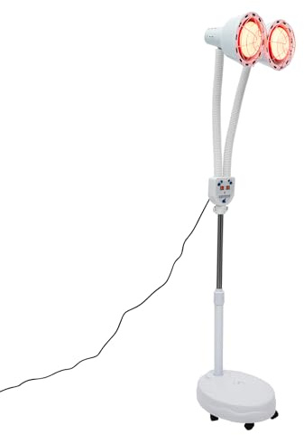 OMGGYER Rotlichtlampe Wärmelampe Infrarotlampe 275W Doppelkopf Rotlichtlampe Therapie Rotlicht Temperatur verstellbar Infrarot-Wärmelampe mit Rädern zur Linderung von Muskelschmerzen
