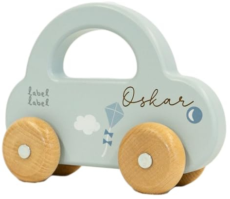 Generisch Holz Spielzeug Auto blau -Personalisiertes Holzspielzeugauto | Mit Gravur des Namens | Nachhaltiges Geschenk für Kinder | Spielzeugauto mit Name | Geschenk zur Geburt
