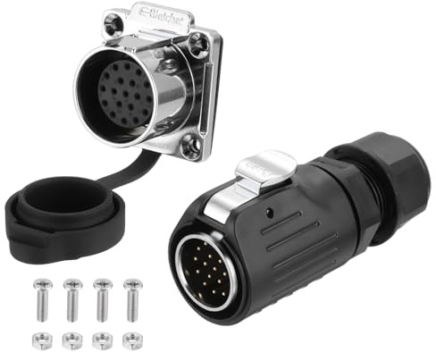 sourcing map LP24 19 Pin Waterproof Connector, IP68 Circular Connectors Male Female Aviation Plug Fast Locking, M24 Wire Plug Flange Socket for Outdoor Electrical (250V, 5A)