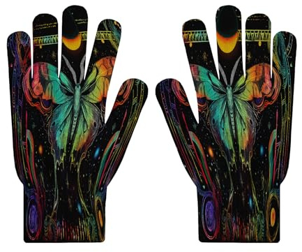 Damenhandschuhe – Bunte Handschuhe Schmetterlings-Print,Strickhandschuhe Touchscreen,Arbeitshandschuhe Traumhaftem Sternenhimmel-Print Im Herbst Herren Und Damen Outdoor-Sport,Autofahren,Laufen