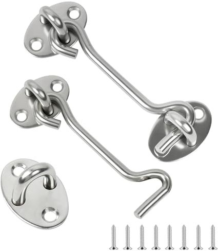 Flintronic 2 Stück Sturmhaken, 3 Zoll Edelstahl Kabinenhaken, Riegel Tür Sturmhaken, Torhakenschloss mit Schrauben Haken, Tuer Haken für Garagentor Fenster Scheunentor Türschlösser(Silber)