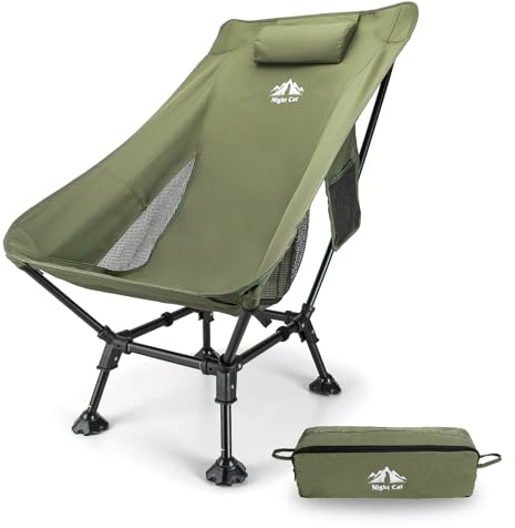 Night Cat High-Back Camping Chair: Lightweight Comfortable Backpacking Chair with Head Support and Anti-Sinking Feet for Hiking Lawn Mountain 330 LBS Green
