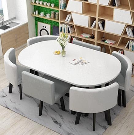 Modernes Esstisch-Set mit 6 Stühlen, ovales Esstisch-Set für 6 Personen, inklusive Esstisch, Couchtisch und 6 Stühlen für Küche, Wohnzimmer oder Konferenzraum