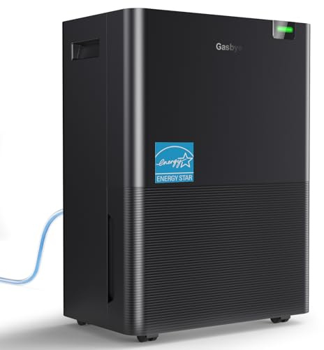 Gasbye 4500 Sq.Ft. 2025 Energy Star Dehumidifier for Basement with Drain Hose, Max 75 Pints/D Dehumidifier for Large Room, [43dB Quiet Compressor], Easy Drainage, Auto-restart, Black