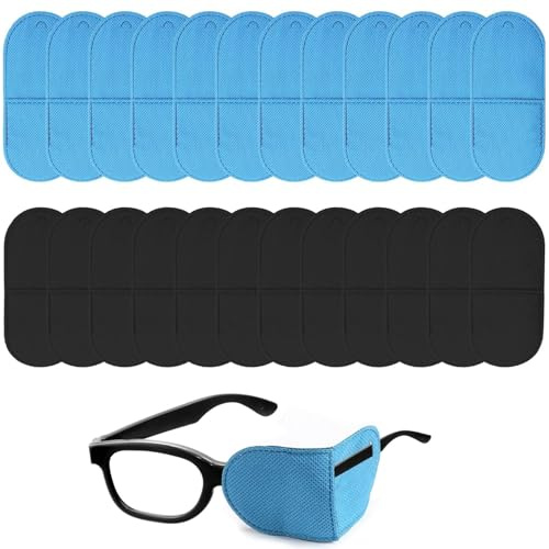 HoAhaMay 24 Stück Augenklappen Set für Brillen, Wiederverwendbar Augenklappe, Medizinisch Vliesstoff Eye Patches, für Kinder und Erwachsene, für Amblyopie, Strabismus, faule Augen (Schwarz, Blau)