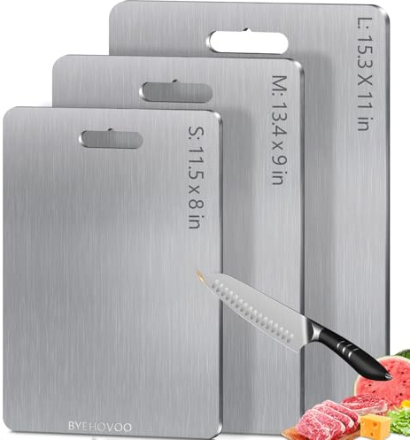 Titanium Cutting Boards for Kitchen [Set of 3], Double Sided Pure Titanium Cutting Board | Easy to Clean | Dishwasher Safe | Food-Grade Raw & Cooked Foods or Outdoor Camping Chopping Board
