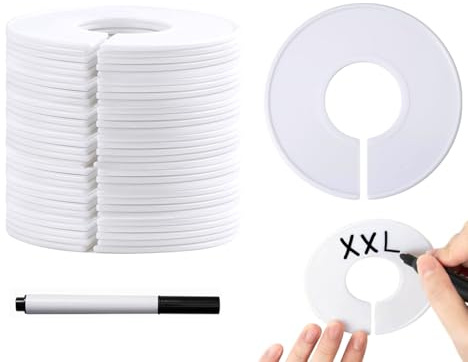 Anlising Separadores Tamaño de Ropa, 40PCS Divisores de Perchas Redondas con 1 Marcador, Separadores de Perchas, Blancas Divisores de Tamaño de Ropa, para Armarios, Almacén