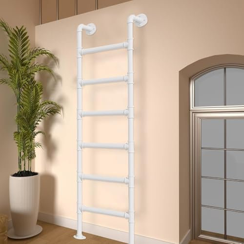 Hamankim Weiße Hochbett-Stufenleitern Dachboden-Ausstiegsleiter für Wohnungen, Multifunktions-Keller-Fenster-Brunnen-Ausstiegsleiter, Heavy Duty Eingang gerade Leiter - Lasten 330lbs(230cm/91in)