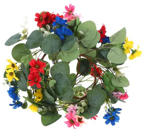 Cabilock 2 Pezzi piccola ghirlanda di margherite rustico arredamento del matrimonio ghirlande per candele cena ghirlande artificiali di eucalipto Centrotavola da tavolo per matrimoni stoffa