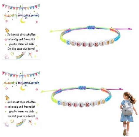 Pack of 2 Boys Bracelet School Child Girl, Friendship Bracelet Kit, School Bracelets Gifts for First Day of School, Bracelet for School Cone Filling Decorations, Bracelet with Adjustable Band