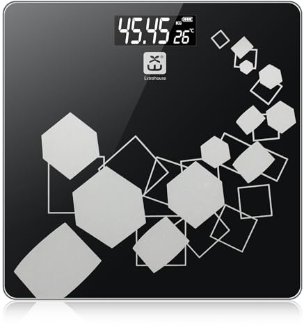 EXTRASTAR Weighing Scales, Digital Bathroom Scales for Body Weight with LCD Display,180KG Capacity, KG/LB/ST Switchable- Black
