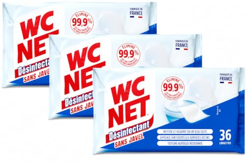 WC NET - Lingettes Désinfectantes et Nettoyant Sanitaires étui de 36 Lingettes - le Lot De 3 - fabriqué en France