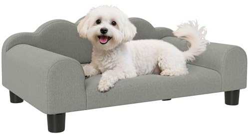 PawHut Dog Sofa Bed, Elevated Cat Sofa with Backrest and Armrest, Breathable Pet Lounge for Indoor Small Dogs, Grey