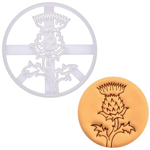 BAKERLOGY Thistle Flower Cookie Cutter – Embossed Wildflower Biscuit Cutter for Scottish-Inspired Bakes, St. Andrew's Day Treats, and Botanical-Themed Cookies
