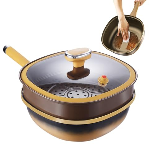 Generisch Titanlegierung Antihaft Tiefe Pfanne mit Glasdeckel, 30cm Titan-Keramik Antihaft Pfanne mit Heißschutzgriff, Mehrzweck-Sautépfanne mit Dampfkorb, Titan Pfannen zum Braten, Rühren, Schmoren