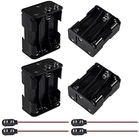 AOICRIE 4pcs 6X 1.5V (9V) AA Battery Holder with 4pcs 9V I Type Battery Snap Connector 9 Volt Thicken Plastic Housing 2 Layers Battery Case
