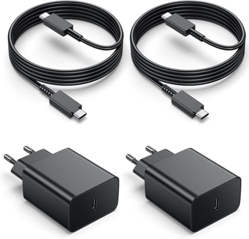 45W Chargeur pour Samsung Charge Rapide, 2Pack Chargeur USB C et 2M Câble Prise pour Samsung Galaxy S25 S24 S23 S22 S21 S20 Ultra Plus/S25+/Note 20/10/9/Fold/Flip/Tab USBC Mural Alimentation Secteur