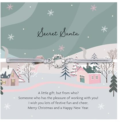 Letterbox Love Secret Santa Bracelet Gift – Festive Silver Fully Adjustable Wreath Bracelet on Card | Christmas Jewellery for Colleagues, Friends & Secret Santa Exchanges