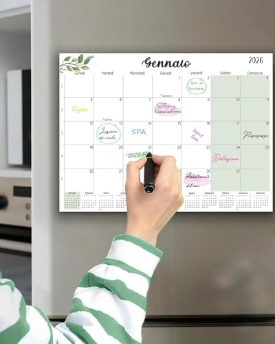 Qupuce Magnetisk kalender 2025 2026 (18 månader) 32 x 22 cm, familjekalender nov 2025 – dec 2026, adventskalender, månadsplanerare