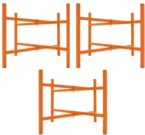 Mortar Spot Board Stand x 3 Heavy Duty 20 500mm High Powder Coated Steel Box Section Frame Locking Mechanism Adjustable Foldable Design Easy Storage Bricklayers Plastering Holder Fixing Kit Included