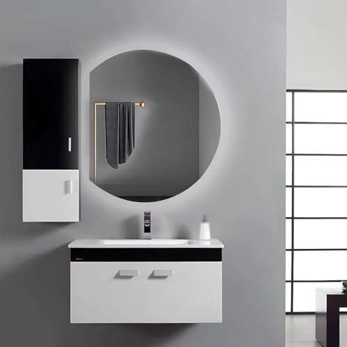 Specchio da bagno a LED, rotondo, a forma di mezzaluna, senza cornice, anti-appannamento, illuminato, specchio da parete per il trucco, per ingresso, 54 x 60 cm, elegante decorazione per la casa dal