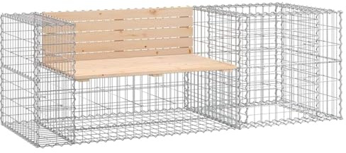 Gecheer Garden Bench with Gabion Basket Solid Wood Pine Gabions Model3196242