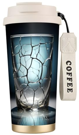 Unique Customized Coffee Mug - Insulated Stainless Steel Tumbler for Travel, Home & Office - 17 oz Cracked cup White