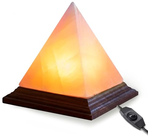 ZKTRADING Himalayan Pink Salt Pyramid Lamp 7 Inch Tall with Dimmer Switch, Handcrafted Natural Crystal Salt Lamp, Warm Yellow Glow Night Light for Bedroom, Office & Home Decor Gift