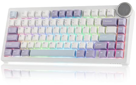 EPOMAKER AJAZZ AK820 V2 Tastiera da Gaming Meccanica Tri-Mode, Grande Manopola Personalizzabile, 2.4GHz/BT Wireless, 81 Tasti, Hot-Swap, Tasti in PBT, Layout 75% (Bianco Blu, Switch Crema di Cocco)