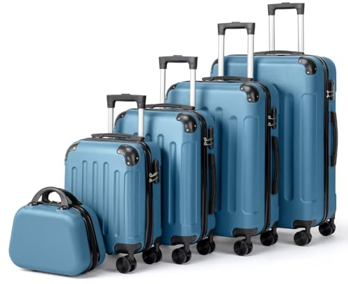 LALAHO Kofferset 5 teilig mit Kosmetikkoffer & verstärkten Ecken (Navyblau) | Hartschalen Koffer Set aus ABS, Reisekoffer Set, Gepäckset mit Schminkkoffer, Handgepäck