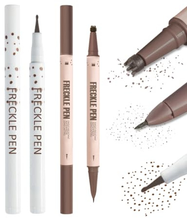 2Pcs Stylo de Tache de Rousseur Set, Marron Freckle Stamp Crayon Yeux | 2 en 1 Ultra-Fine Tache de Rousseur et Eyeliner, Longue Durée Waterproof, Makeup Réaliste Fausses Freckles Effet Natural