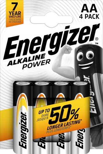 Energizer - Alkaline Power, Pack de 4 Pilas AA 1,5V, Larga duración para Uso Cotidiano, sin sulfataciones y con hasta 10 años de vida útil