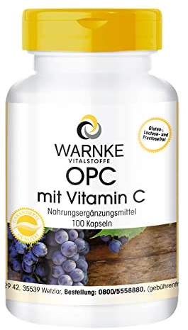 OPC con Vitamina C - 100 capsule vegane, 60mg OPC di estratto del seme dell'uva 200mg | Warnke Vitalstoffe - Qualità da farmacia tedesca