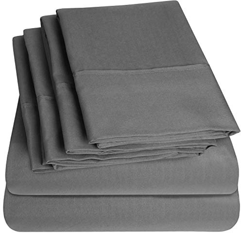 Cal King Size Bed Sheets - 6 Piece 1500 Supreme Collection Fine Brushed Microfiber Deep Pocket California King Sheet Set Bedding - 2 Extra Pillow Cases, Great Value, California King, Gray