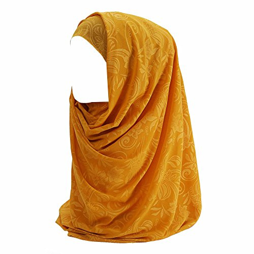 Lina & Lily Muslim Hijab Kopftuch aus Chiffon mit Blumenmuster (Senf)