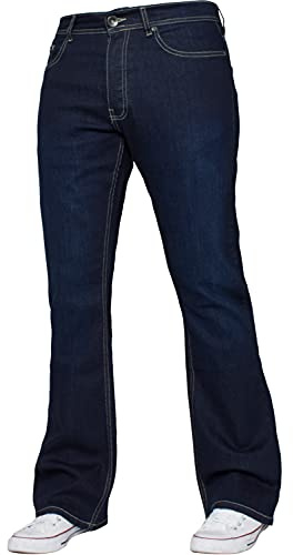 Enzo Pantalon cargo en denim pour homme avec jambe large, coupe bootcut, toutes tailles de ceinture, Indigo, 32W x 32L