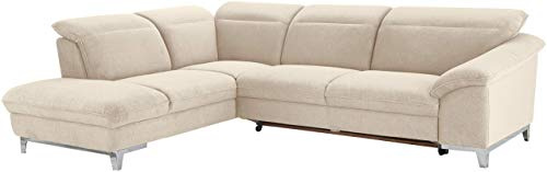 Mivano Schlafsofa Teresa / L-Form-Sofa mit Bett, verstellbaren Kopfstützen und Ottomane / 293 x 84 x 232 / Mikrofaser, Creme