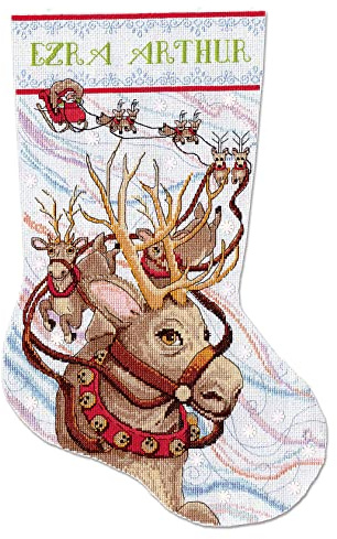 Design Works Crafts Kreuzstich Stickpackung Weihnachtsstrumpf Rentier-Fahrt, Zählmuster