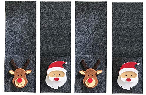 Geschenkestadl Weihnachtliche Bestecktasche Filz mit Motiv Elch und Weihnachtsmann (4 Stück)