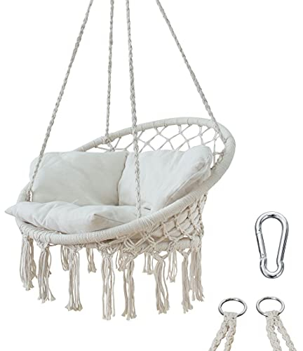 yourGEAR Boracay - Hängesessel mit Sitz-Polster in Grau oder Beige - max 240 kg Labor geprüft - Hängeschaukel 360° Swing Chair Schwebe-Sessel - Beige