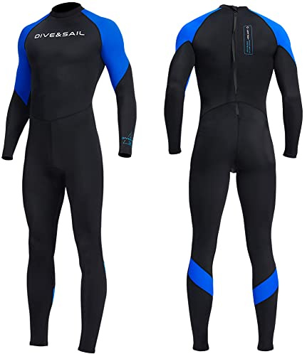 Dykskinn för kvinnor män helkropp baddräkt utslag skydd dykning hud tunn våtdräkt, ett stycke långärmad snabbtorkande dykning hud UV-skydd surfing spandex våt kostym för vattensport (M, herr-blå)