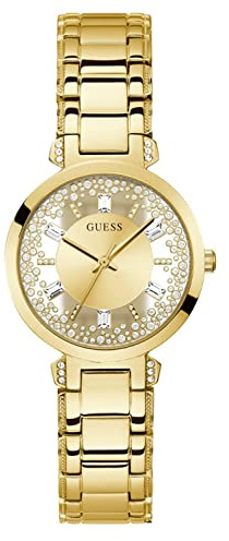 GUESS US Damen-Armbanduhr, goldfarben, transparent, analog