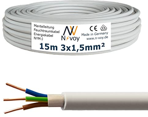 NYM-J 3x1,5 mm² 15m Mantelleitung Installationskabel Stromkabel nach DIN VDE 0250 M137
