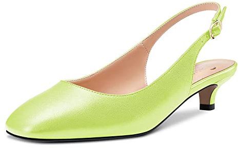Castamere Mujer Bajos Gatito Heel Cerrado el Dedo del pie Cuadrada Punta Slip-on Pumps Slingback Clásico Dress Sandalias 3.5 CM Heels Verde Lima Matte 38 EU