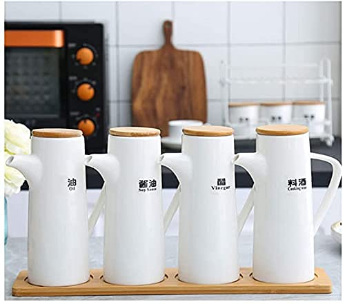 BOCbco Huilier Et Vinaigrette, Distributeur de Sauce Aux Olives En Céramique Étanche À La Poussière Et Aux Fuites Avec Bec Verseur Bouchon de Bouteille En Bois Empêche L'Oxydation 500 Ml Blanc/White