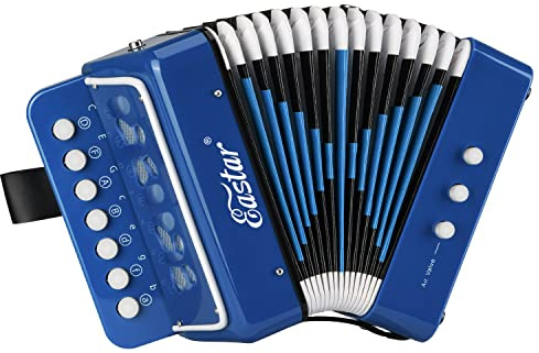 Eastar Accordion 10 Keys Button Educational Musical Instrument, Fully Function Lightweight Accordion, Blue