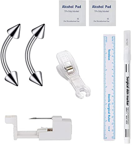Longbeauty 7 Pcs Piercing Pistole Kit Edelstahl Einweg Körper Piercing Gun (Ohr Bauchknopf Zunge Augenbraue Lippe Nase) Gauge Nadeln Kits